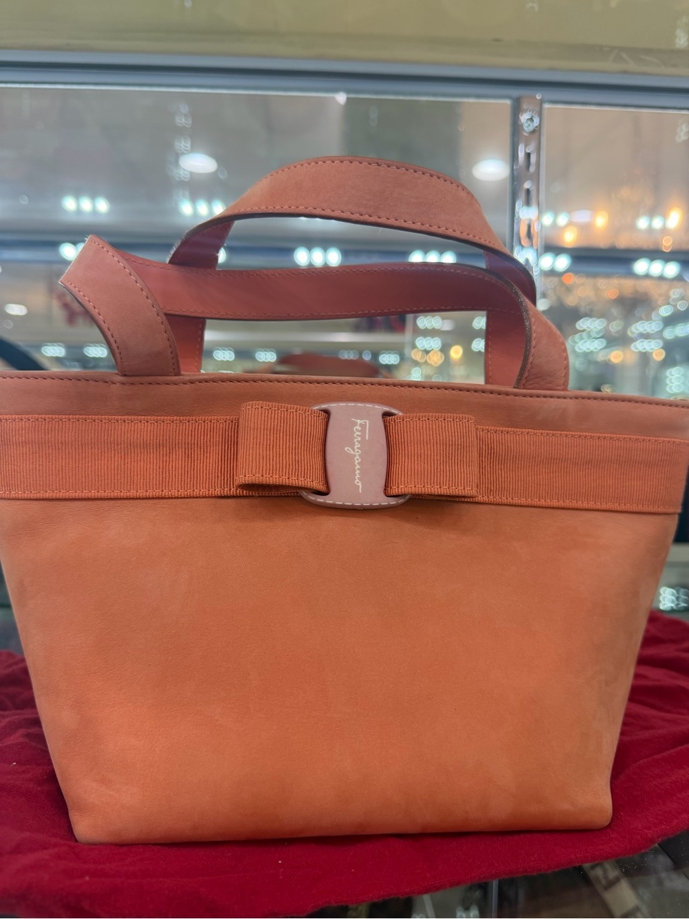 Salvatore Ferragamo Terracotta Suede Top-Handle Tote